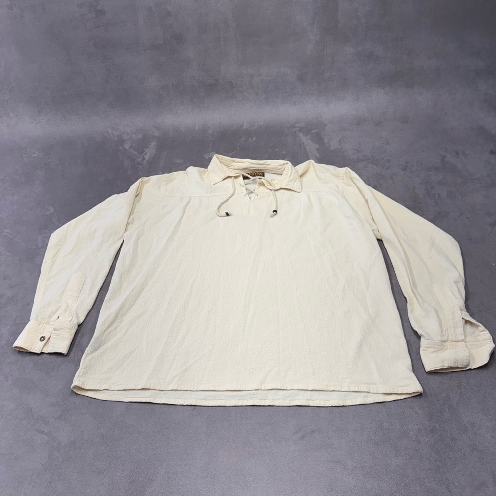 Artesanias Ishka cream Lace Up Collared Long Sleeve Top boho 100% cotton Mens M